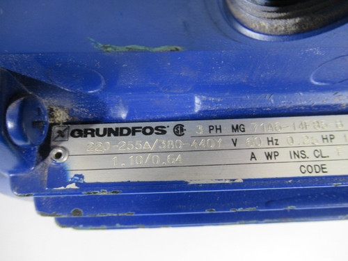 Grundfos 0.25HP 1100RPM 220-255D/380-440Y 71 TEFC 3Ph C/W Reducer 7:1 USED