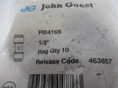 John Guest PI0416S SpeedFit Straight Push-In Fitting 1/2" 10 bar 10-Pack ! NWB !