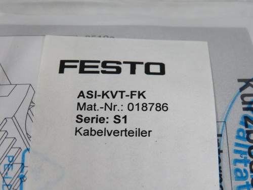 Festo 018786 ASI-KVT-FK Cable Distributor 75VDC 60VAC ! NWB !