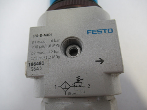 Festo 186481 LFR-1/4-D-MIDI Filter Regulator w/o Gauge G1/4 16 bar USED