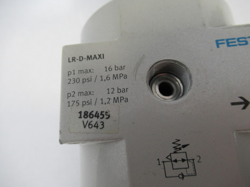 Festo 186455 LR-1/2-D-MAXI Pressure Regulator w/o Gauge G1/2 16 bar USED