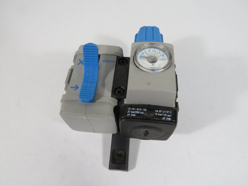Festo LR-M1-G1/8-10G Pressure Regulator w/HEA-M1-G1/8 21 bar 300 psi USED