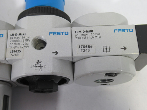 Festo 192551 LF-D-MINI Filter Regulator Assembly 16 bar 230 psi 1.6 mPa USED