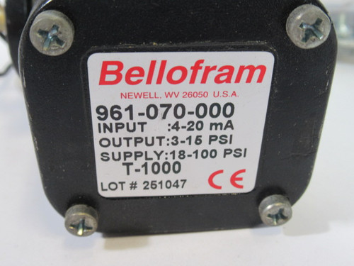 Bellofram 961-070-000 Current to Pressure Transducer 4-20mA 3-15 psi USED