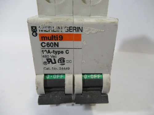 Merlin Gerin 24449 C60N-C10A Circuit Breaker 10A 480VAC 2P *Broken Bar* USED
