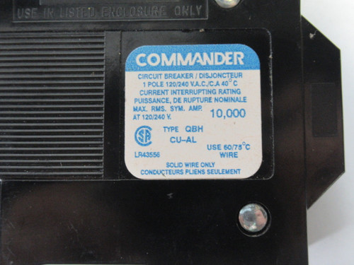 Commander QBH15 Black Circuit Breaker 15A 120/240VAC 1 Pole USED