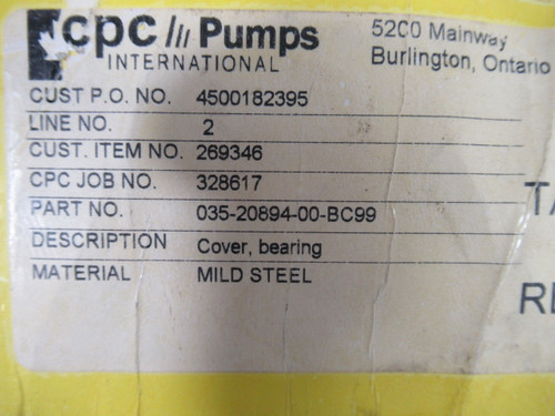 CPC Pump 035-20894-00-BC99 Steel Bearing Cover 7.42"OD 2-3/4"ID 1.50"TW ! NOP !