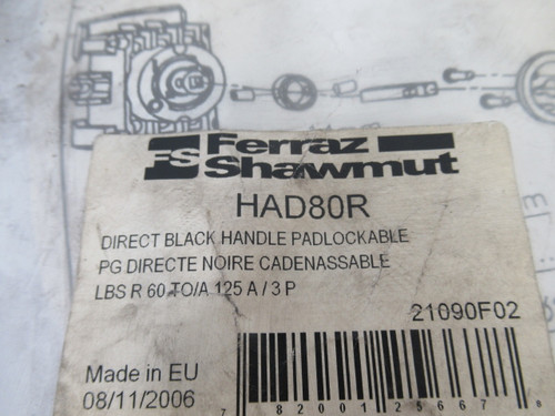 Ferraz Shawmut HAD80R Direct Black Pad-Lockable Handle 60-125A 3 Pole ! NWB !