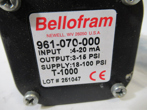 Bellofram 961-070-000 Black Current to Pressure Transducer 4-20mA USED