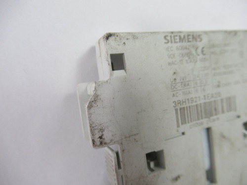 Siemens 3RH1921-1EA20 Auxiliary Contact Block 10A/240V 2NO *Chipped* USED