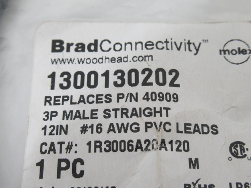 Brad Harrison 1R3006A20A120 Male Straight Receptacle 1/2"L 3P Male ! NWB !
