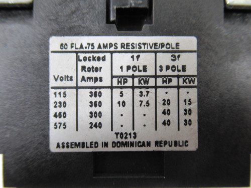 Eaton C25FNF360T Contactor 60Amps Ser A1 3 Pole Coil 24V 50-60Hz ! NOP !