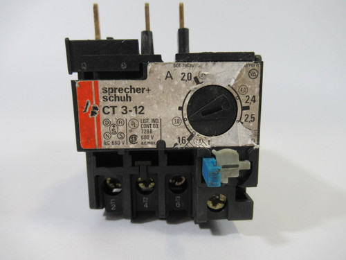 Sprecher + Schuh CT3-12-2.5 Thermal Overload Relay 600V 1.6-2.5A USED