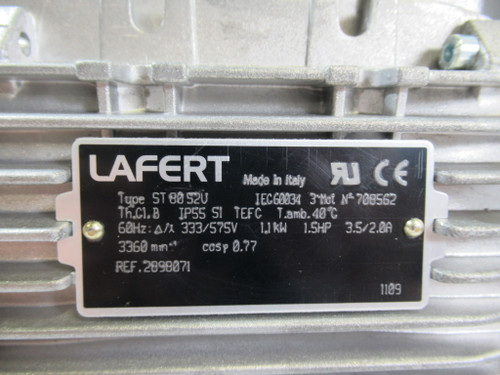 Lafert ST80S2U 1.1kW 3360rpm 333/575V TEFC 3Ph 3.5/2.0A 60Hz ! NOP !