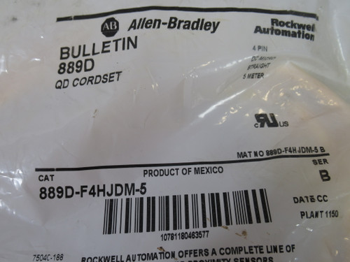 Allen-Bradley 889D-F4HJDM-5 Series B DC Micro Straight Cordset 4Pin 5m ! NWB !