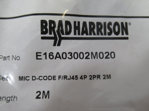 Brad Harrison E16A03002M020 Micro-Change Double Ended Cordset 4P 2m ! NWB !