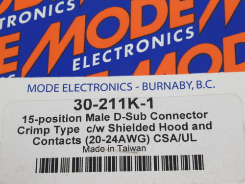 Mode Electronic 30-211K-1 15 Position Male D-Sub Connector 20-24AWG NWB