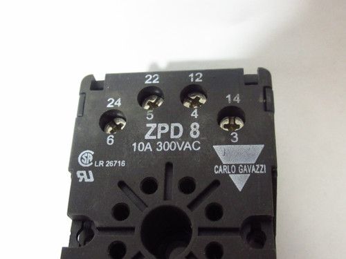 Carlo Gavazzi ZPD8-B Black Relay Socket 10A 300VAC 8-Pin USED