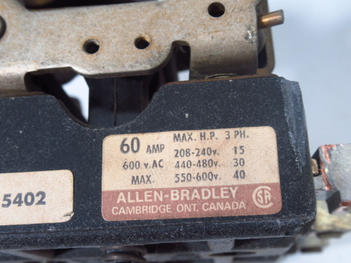 Allen-Bradley 1494R-N60 Series A Disconnect Switch 7"Shaft 60A 600AC 3P USED