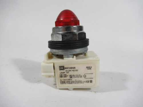 Square D 9001-SKP35R9 Red Pilot Light 24-28V AC-DC Ser. H USED