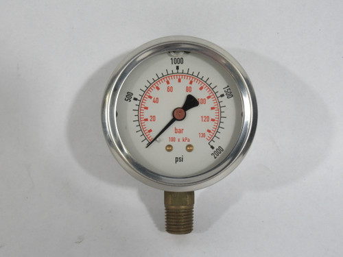 Generic SS Liquid Filled Pressure Gauge 0-136 bar 100xkPa 0-2000 psi ! NOP !