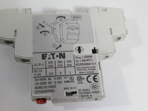 Eaton AGM2-01-PKZ0 Auxiliary Contact Block 5A 600VAC 1A 250VDC USED