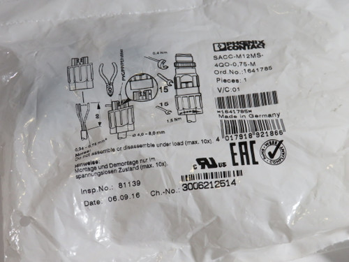 Phoenix Contact SACC-M12MS-4QO-0,75-M Sensor Connector 4-Position ! NWB !