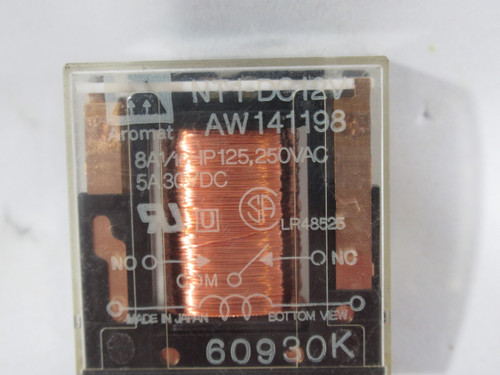 Aromat NT1-DC12V Relay 12VDC Coil 1/10HP@125/250VAC-8A 5A@30VDC 5-Pin USED