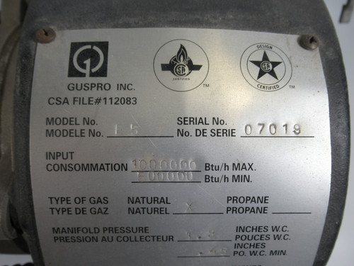 Guspro Inc E5 Conversion Burner Assembly 120V 60Hz 5.1A USED