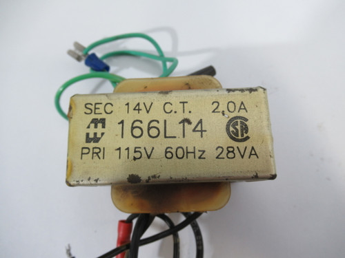 Hammond 166L14 28VA Pri.115V@60Hz Sec.14V C.T. 2A 1Ph *Cut Wires* USED