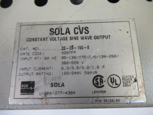 Sola 23-23-150-8 CVS Voltage Regulator Transformer 500VA 95/130/175/215 ! WOW !