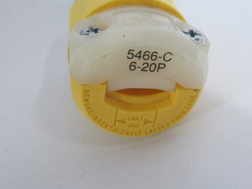 Leviton 5466-C Yellow Straight Male Plug 20A 250V 3W 2P USED