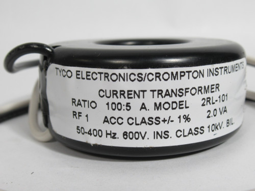 Tyco 2RL-101 Current Transformer 2VA 100:5 600V 50-400Hz ! NOP !