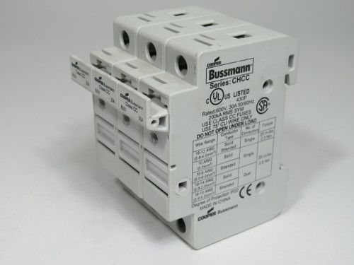 Cooper Bussmann CHCC3DI Modular Indicating Fuse Holder 30A 600V 3-Pole USED