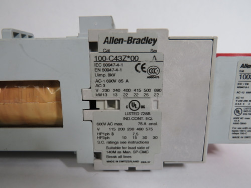 Allen-Bradley 100S-C43ZJ14C Contactor 600V 24VDC W/ 100S-B10 USED