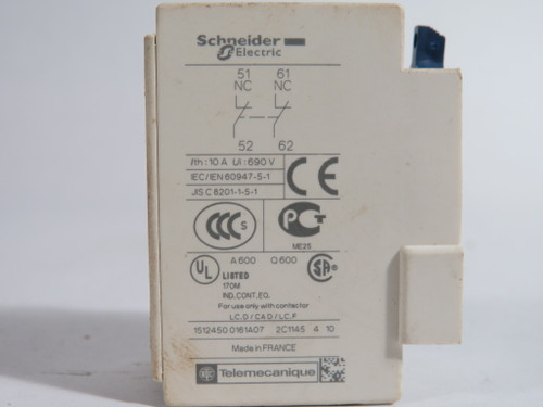 Schneider Electric LADN02 Auxiliary Contact Block 10A 690V 2NC USED