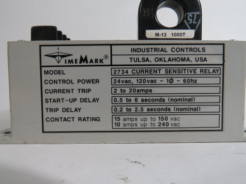 Time Mark 2734 Current Sensitive Relay 2-20A 120VAC ! AS IS !