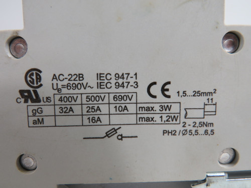 ETI VLC10-1P Fuse Holder 32A 690V 1P 3W USED