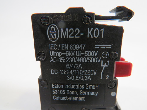 Eaton M22-K01 Contact Block 1NC 10A 600VAC USED