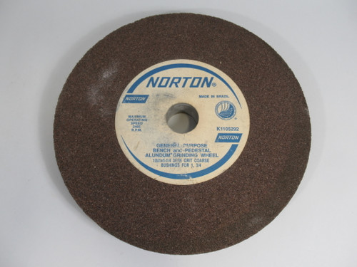 Norton K1105292 Grinding Wheel 10"x1"x1-1/4" 34/46 Grit Coarse 2485 RPM ! NOP !