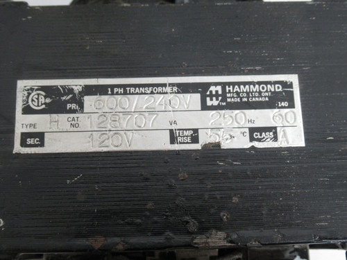 Hammond 128707 Old Style Transformer 250VA Pri.600/240V *Missing Screws* ! WOW !