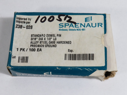 Spaenaur 238-028 Standard Dowel Pin 3/16" Dia. 1/2" Length Lot Of 58 ! NEW !