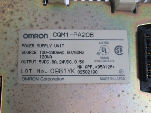 Omron CQM1-PA206 Power Supply Unit 240VAC *Missing Cover* USED