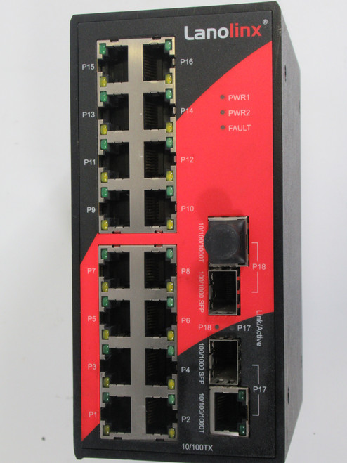 Lanolinx LNX-1802G Gigabit Industrial Ethernet Switch 16 Port 12-48VDC USED