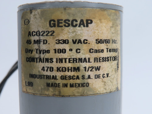 Gescap ACG222 Capacitor 45MFD 330VAC 50/60Hz W/ Internal Resistor USED