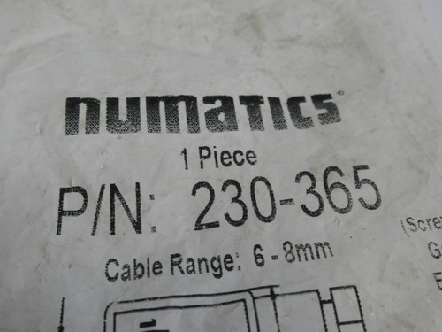 Numatics 230-365 Cable Connector 6-8mm Clamping Range NWB