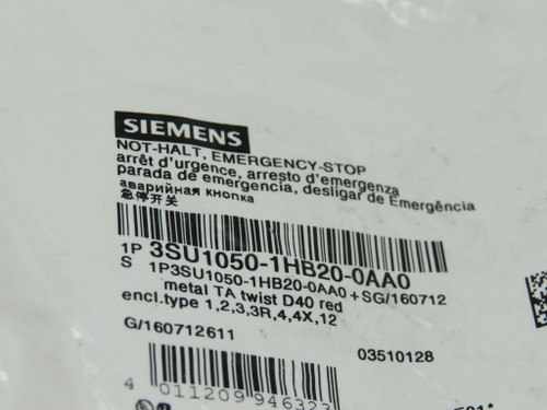 Siemens 3SU1050-1HB20-0AA0 Emergency Stop Mushroom Push Button Red ! NWB !