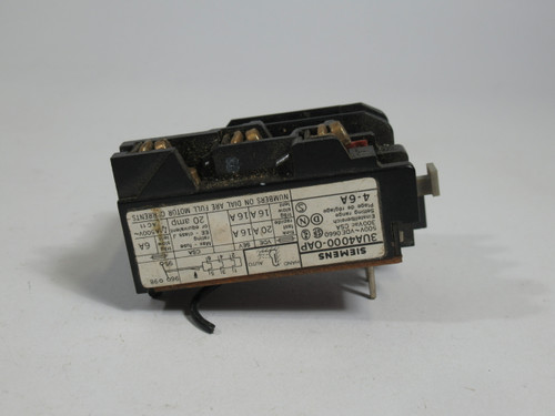 Siemens 3UA4000-0AP Overload Relay 4-6A USED