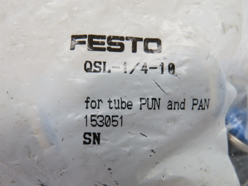 Festo 153051 QSL-1/4-10 Push-In L-Fitting R1/4 Thread 10mm Tube OD 10-Pk ! NWB !