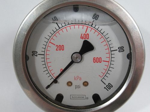 Noshok 25-500-100/700-psi/kPa Glycerin Filled Pressure Gauge 0-100 psi USED